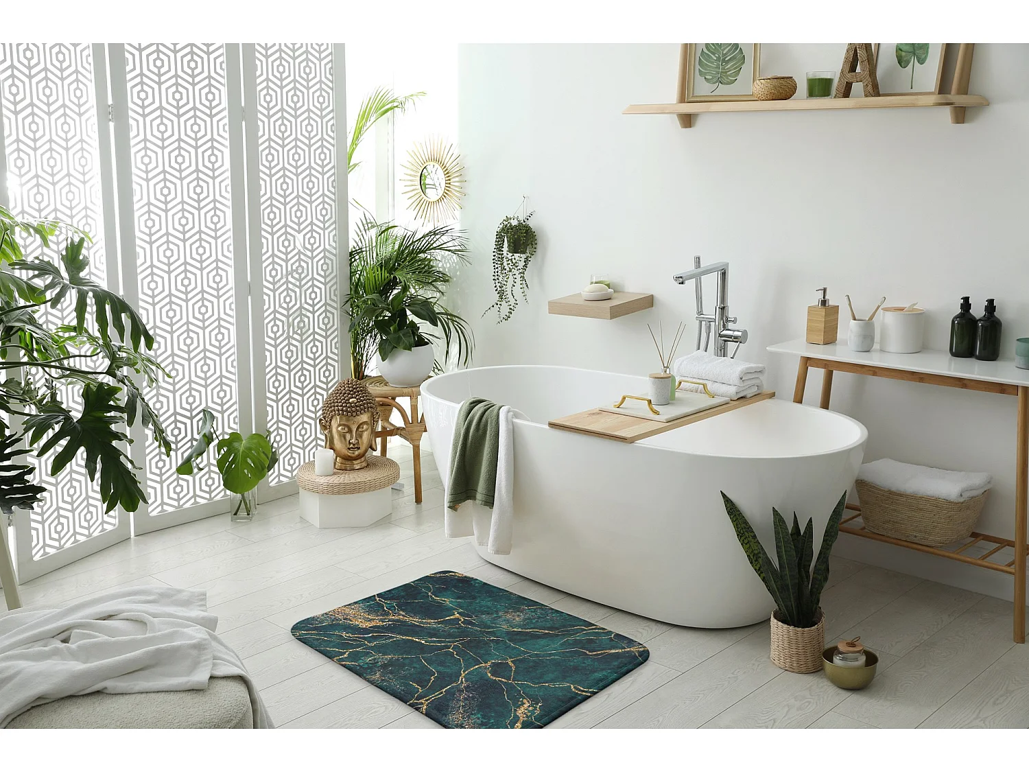 Moderner Badezimmerteppich 90 x 60 cm – luxuriöser, bequemer Badezimmerteppich aus grünem Marmor