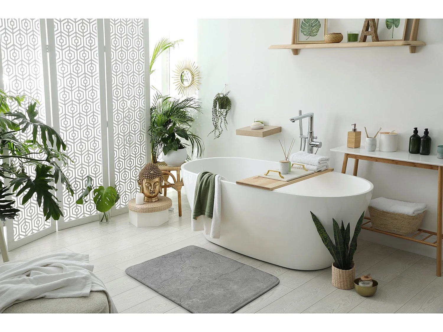 Eleganter Badezimmerteppich 90x60 cm - Moderner Badezimmerteppich Moderner grauer Beton