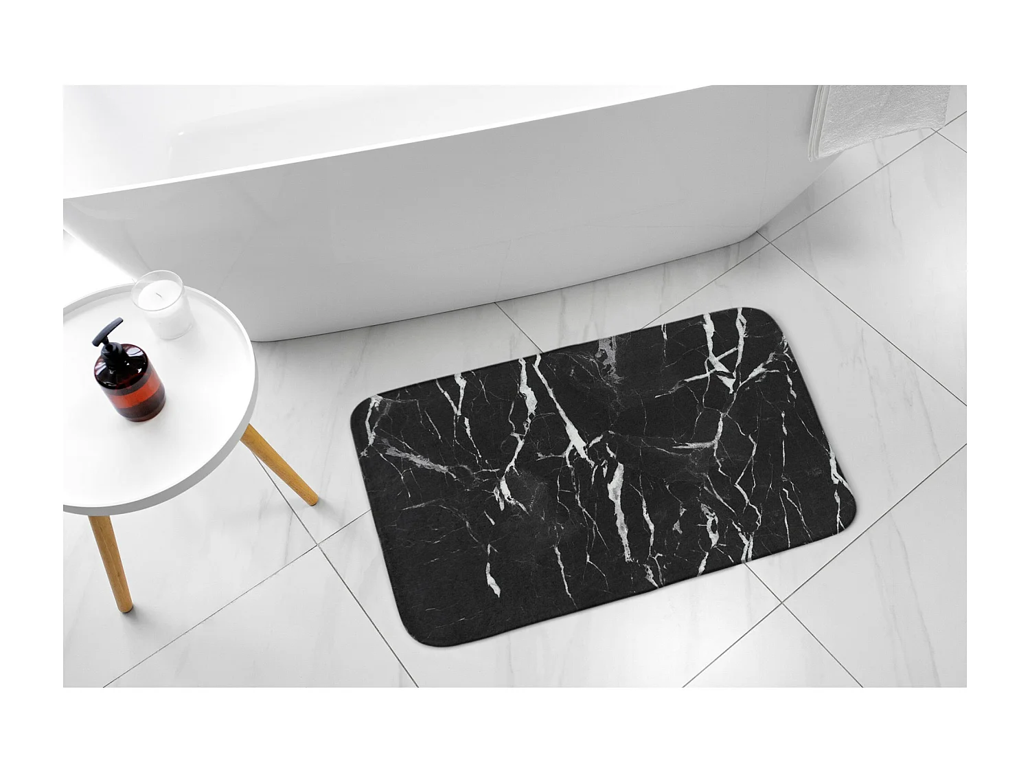 Tapis de salle de bain de luxe 90x60 cm - Tapis de bain doux élégant marbre noir