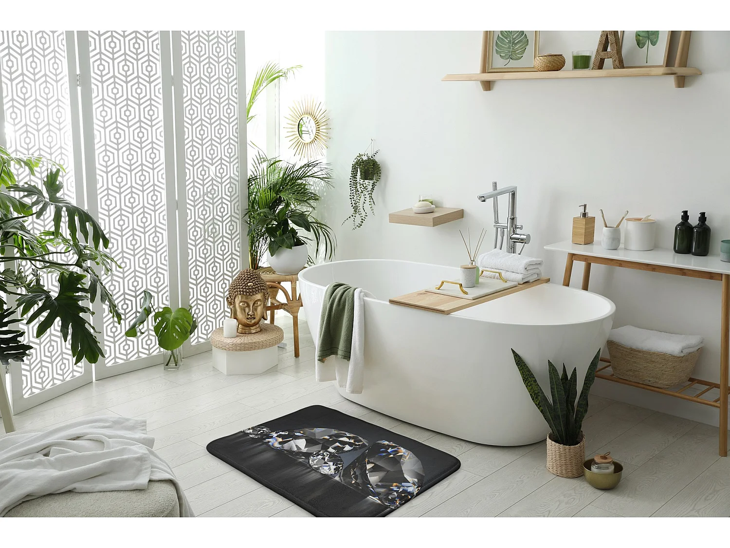 Alfombra de baño de lujo 75x45 cm - Alfombra de baño suave Diamantes brillantes