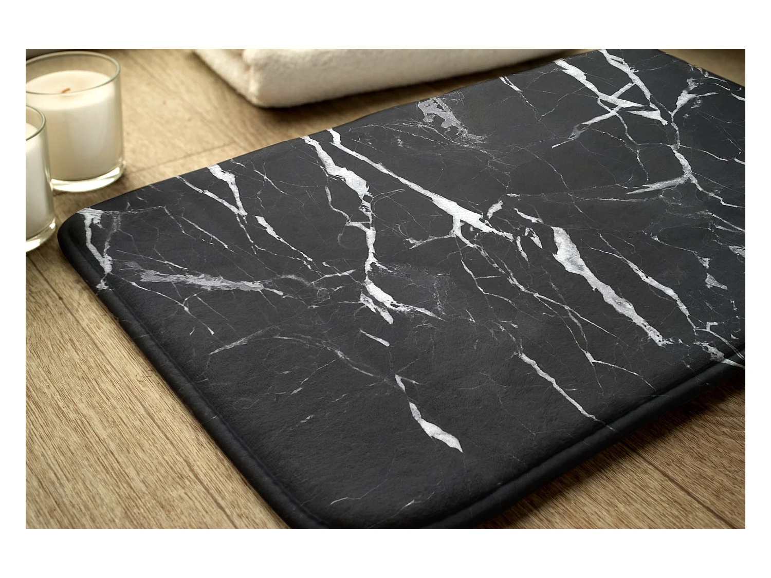 Luxe badkamerkleed 75x45 cm - Elegante zwarte marmeren zachte badmat