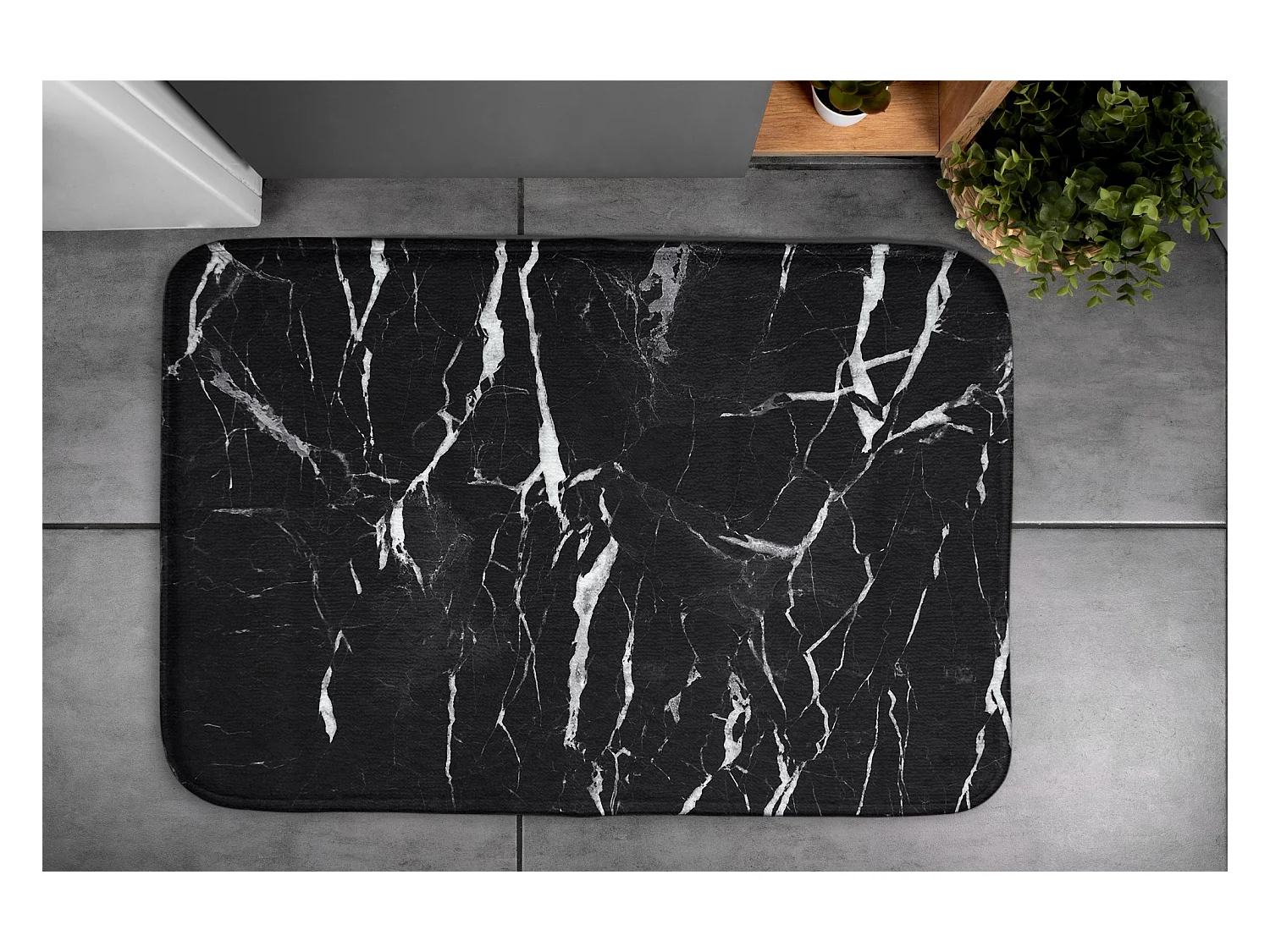 Luxe badkamerkleed 75x45 cm - Elegante zwarte marmeren zachte badmat