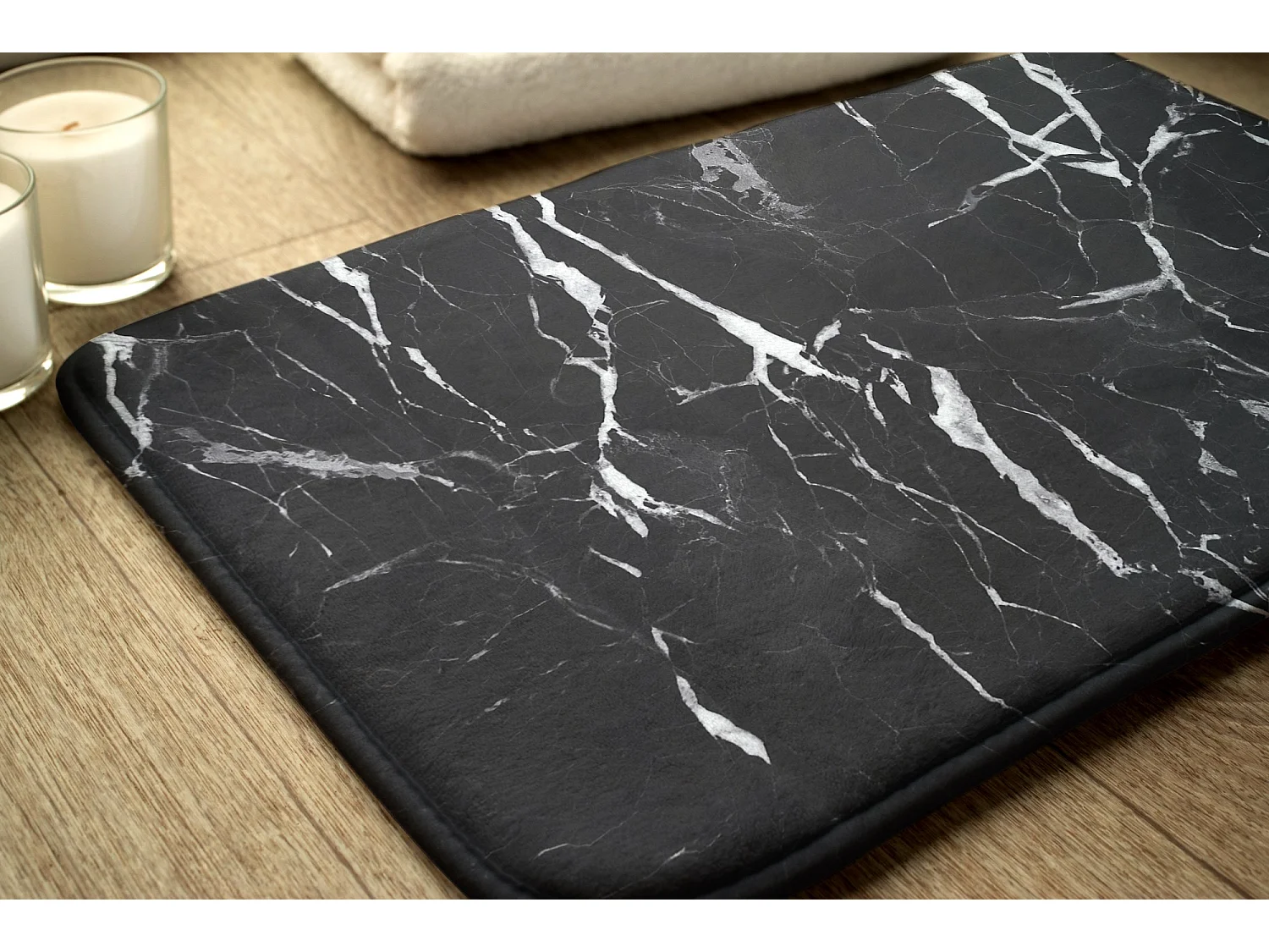 Tapis de salle de bain de luxe 75x45 cm - Tapis de bain doux élégant marbre noir