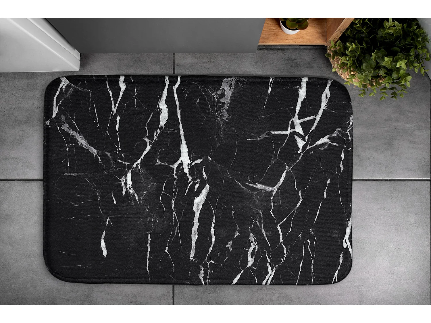 Tapis de salle de bain de luxe 75x45 cm - Tapis de bain doux élégant marbre noir