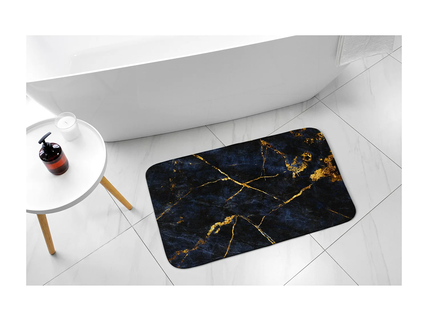 Badezimmerteppich 90x60 cm – Rutschfester Badezimmerteppich Tief dunkelblauer Marmor