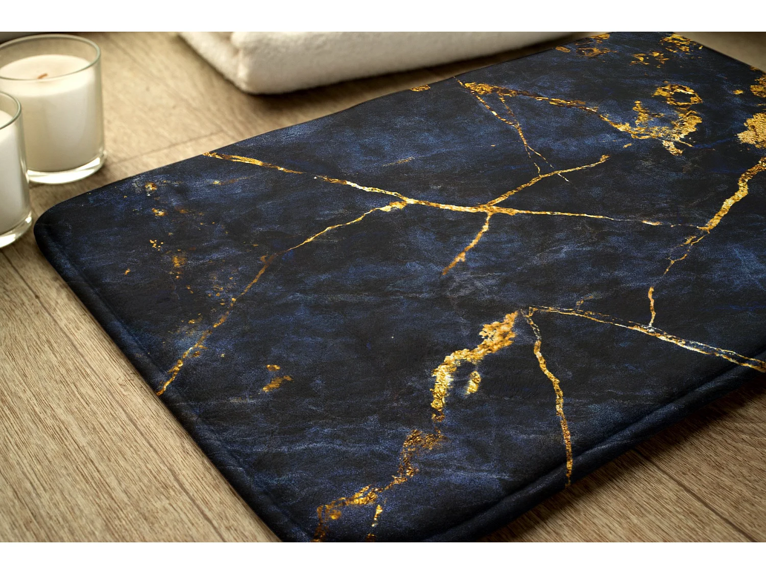 Badkamertapijt 90x60 cm - Antislip badkamertapijt Diep marineblauw marmer