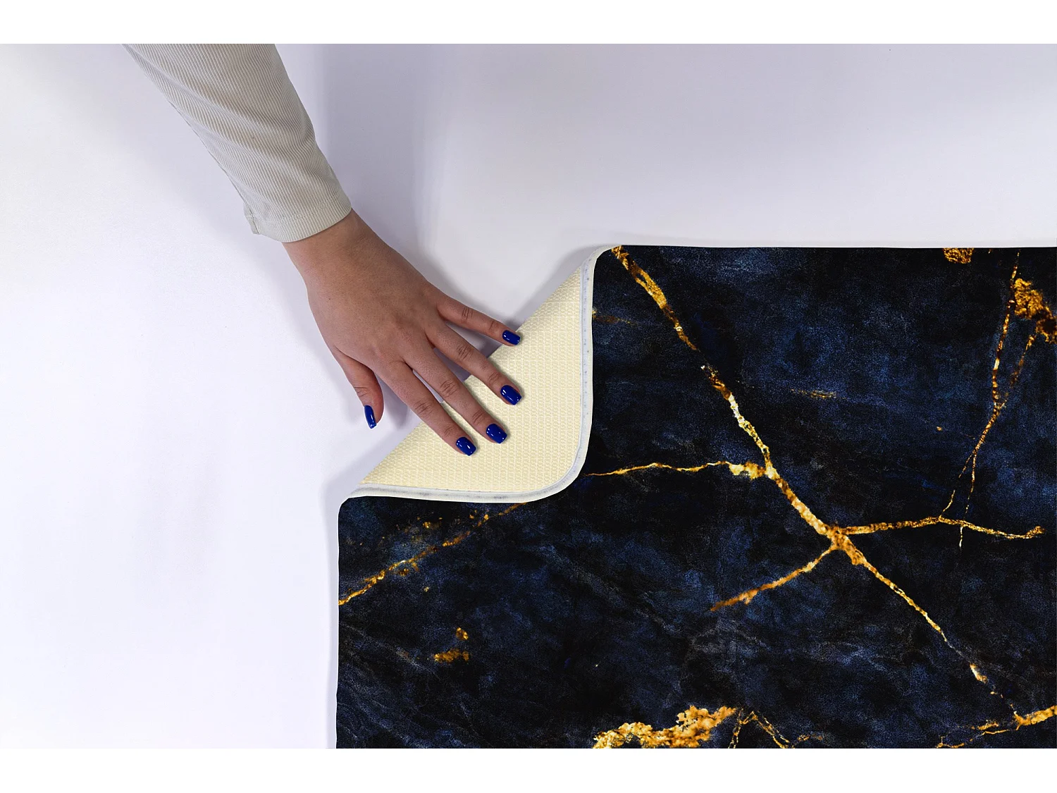 Badkamertapijt 90x60 cm - Antislip badkamertapijt Diep marineblauw marmer