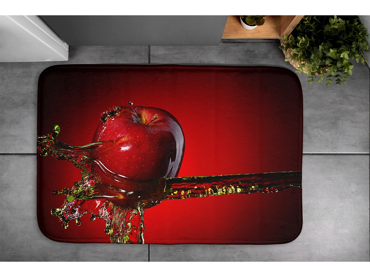 Badezimmermatte 90 x 60 cm – rutschfeste Badezimmermatte Juicy Red Apple