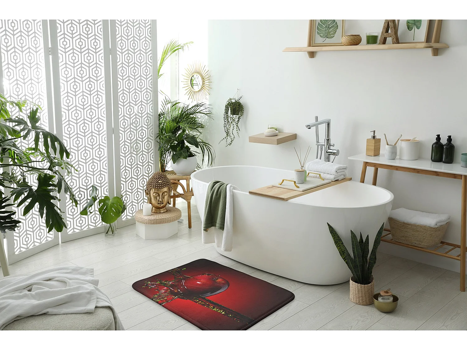 Badezimmermatte 90 x 60 cm – rutschfeste Badezimmermatte Juicy Red Apple