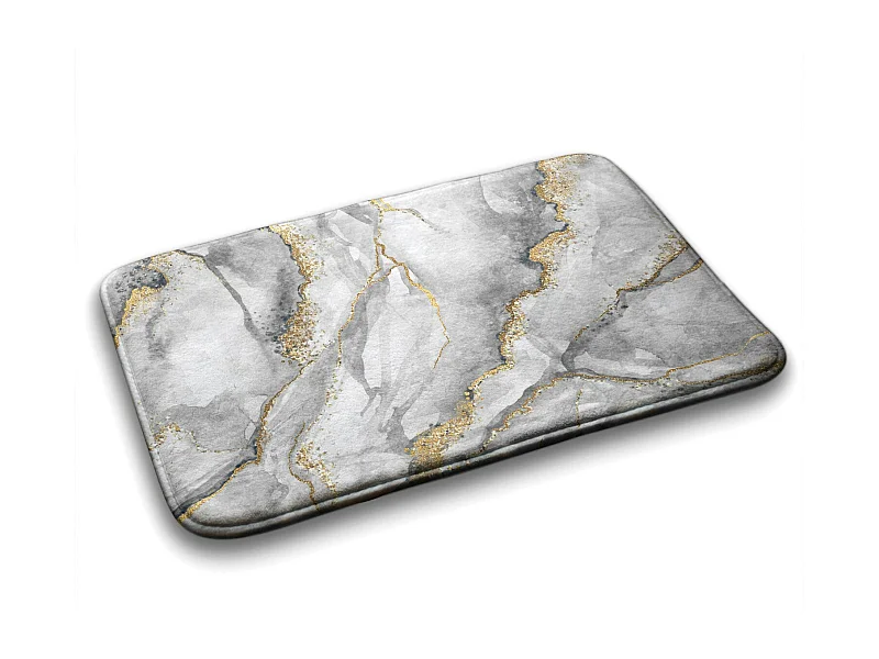 Weicher Badezimmerteppich 75 x 45 cm – eleganter rutschfester Badezimmerteppich aus grauem Marmor