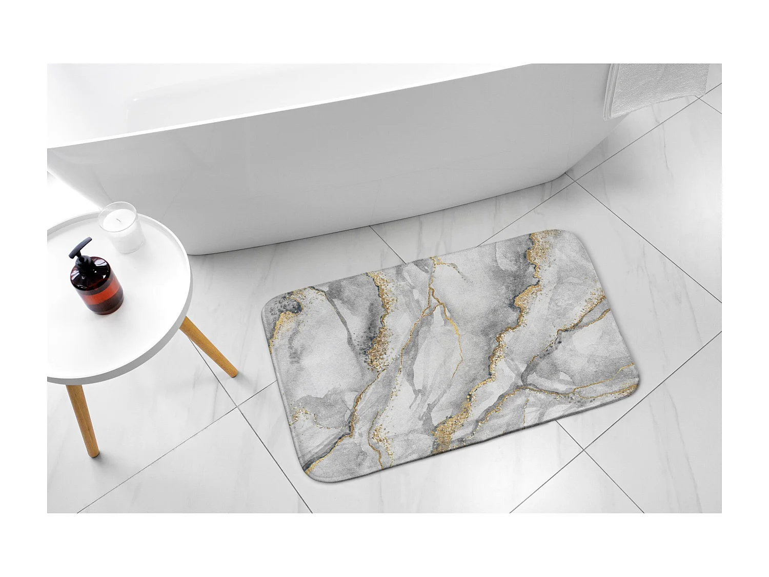 Weicher Badezimmerteppich 75 x 45 cm – eleganter rutschfester Badezimmerteppich aus grauem Marmor