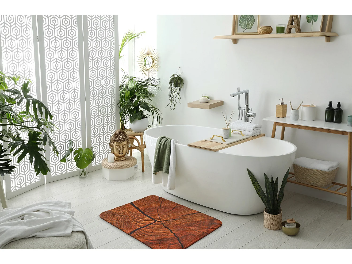 Moderner Badezimmerteppich 90x60 cm - Bequemer Badezimmerteppich Rustikaler Baumstamm