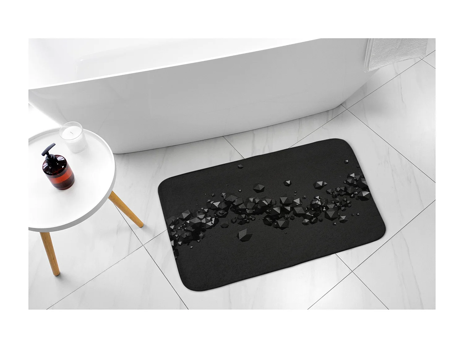 Tapis de salle de bain élégant 75x45 cm - Tapis de salle de bain moderne Abstraction noire géométrique