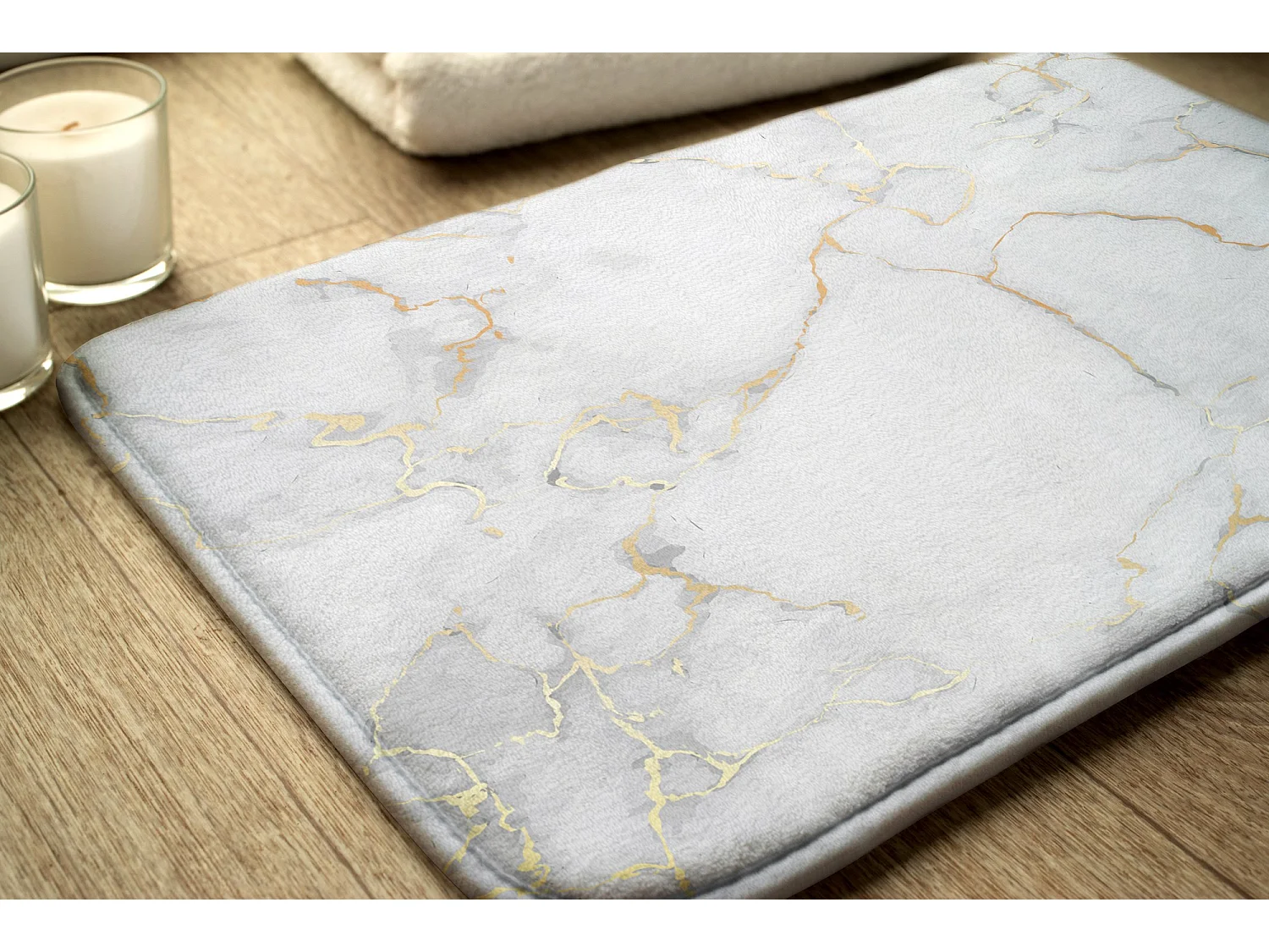 Weicher Badezimmerteppich 75x45 cm - Rutschfester Badezimmerteppich Heller Marmor