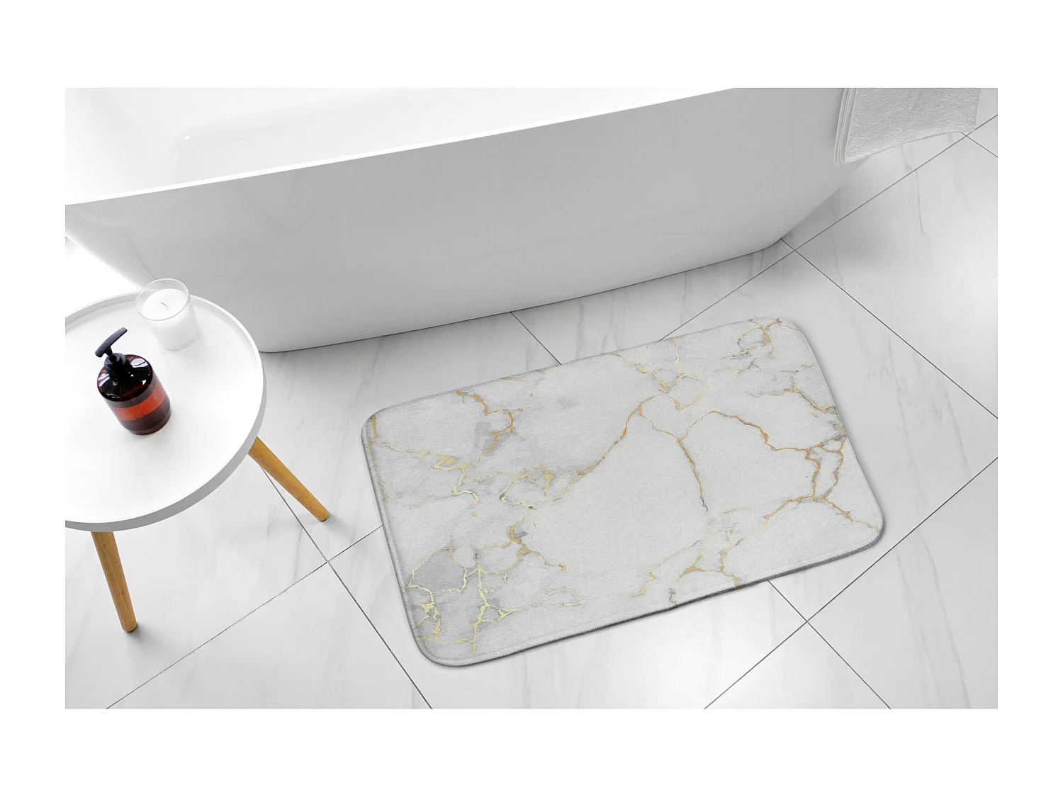 Tapis de salle de bain doux 75x45 cm - Tapis de salle de bain antidérapant Marbre clair