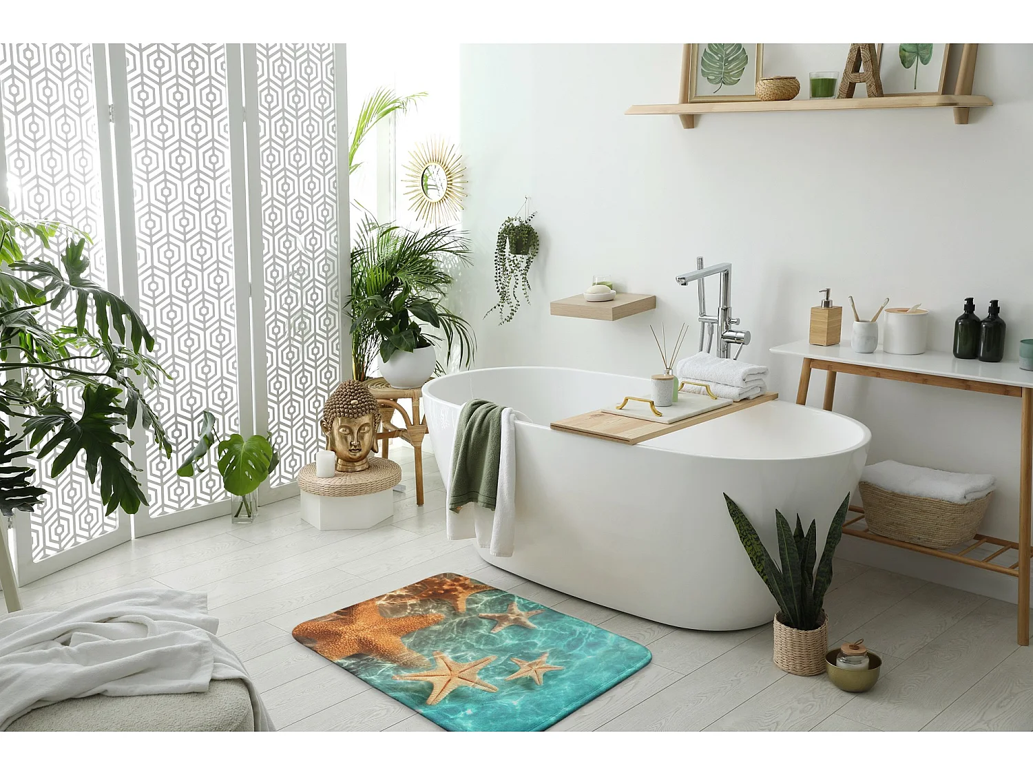 Tapis de salle de bain élégant 90x60 cm - Tapis de salle de bain moderne Étoile de mer