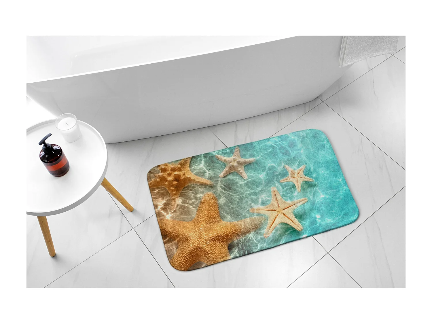 Tapis de salle de bain élégant 90x60 cm - Tapis de salle de bain moderne Étoile de mer