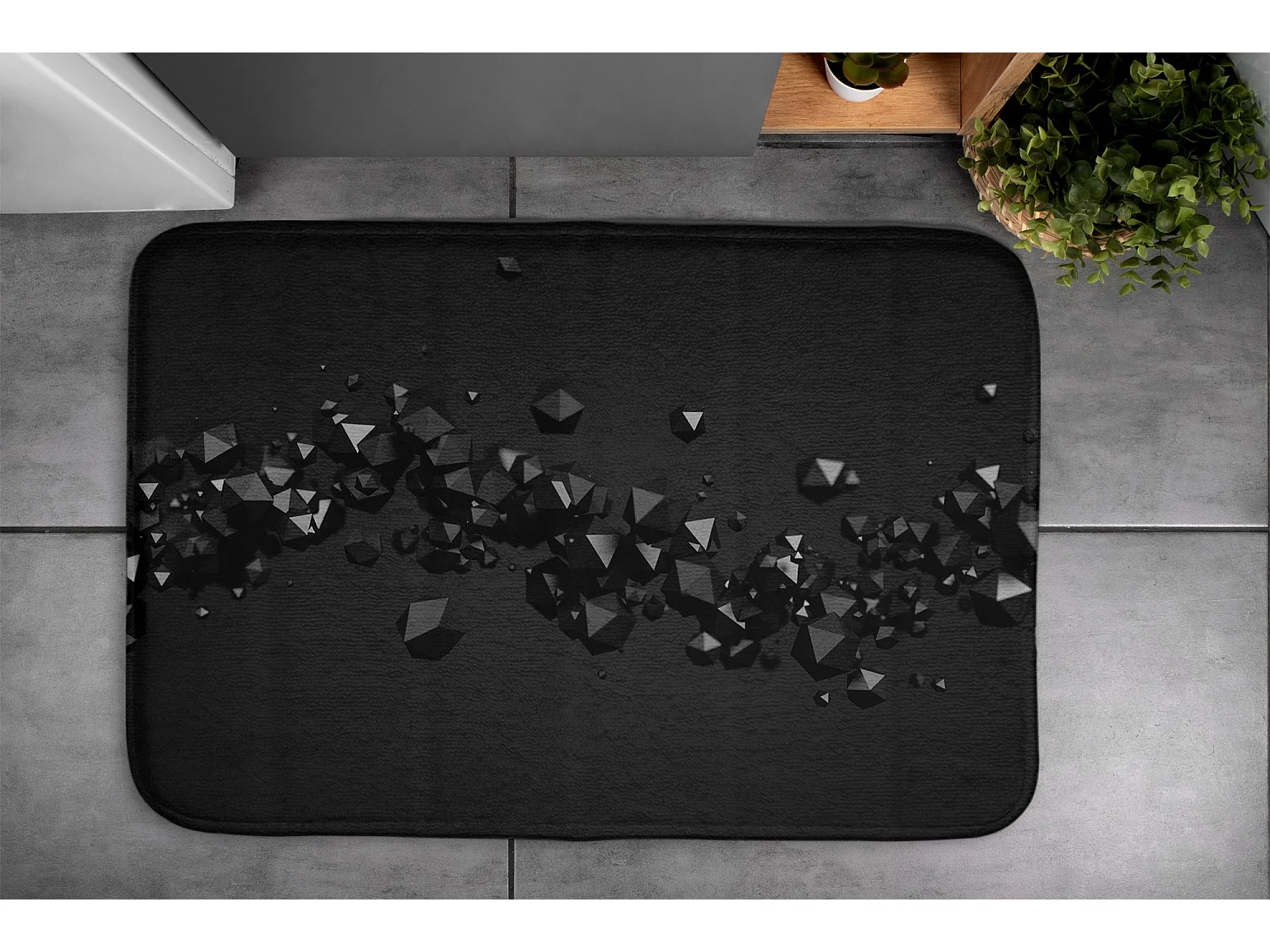 Stilvoller Badezimmerteppich 90x60 cm - Moderner Badezimmerteppich Geometrische schwarze Abstraktion