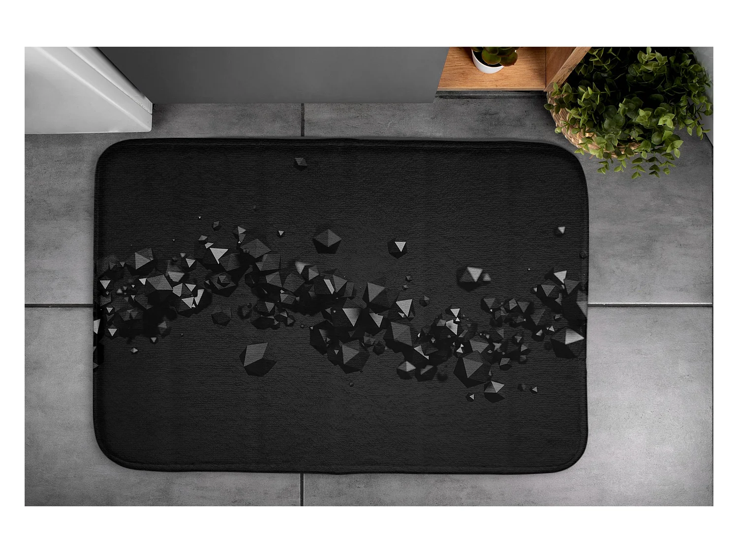 Tapis de salle de bain élégant 90x60 cm - Tapis de salle de bain moderne Abstraction noire géométrique