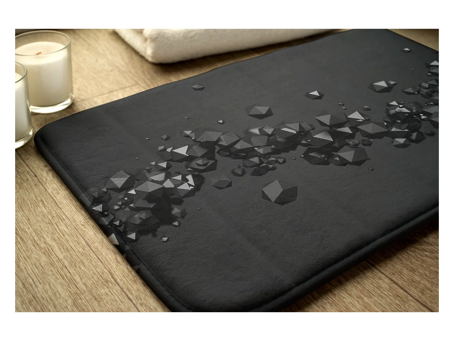 Tapis de salle de bain élégant 90x60 cm - Tapis de salle de bain moderne Abstraction noire géométrique