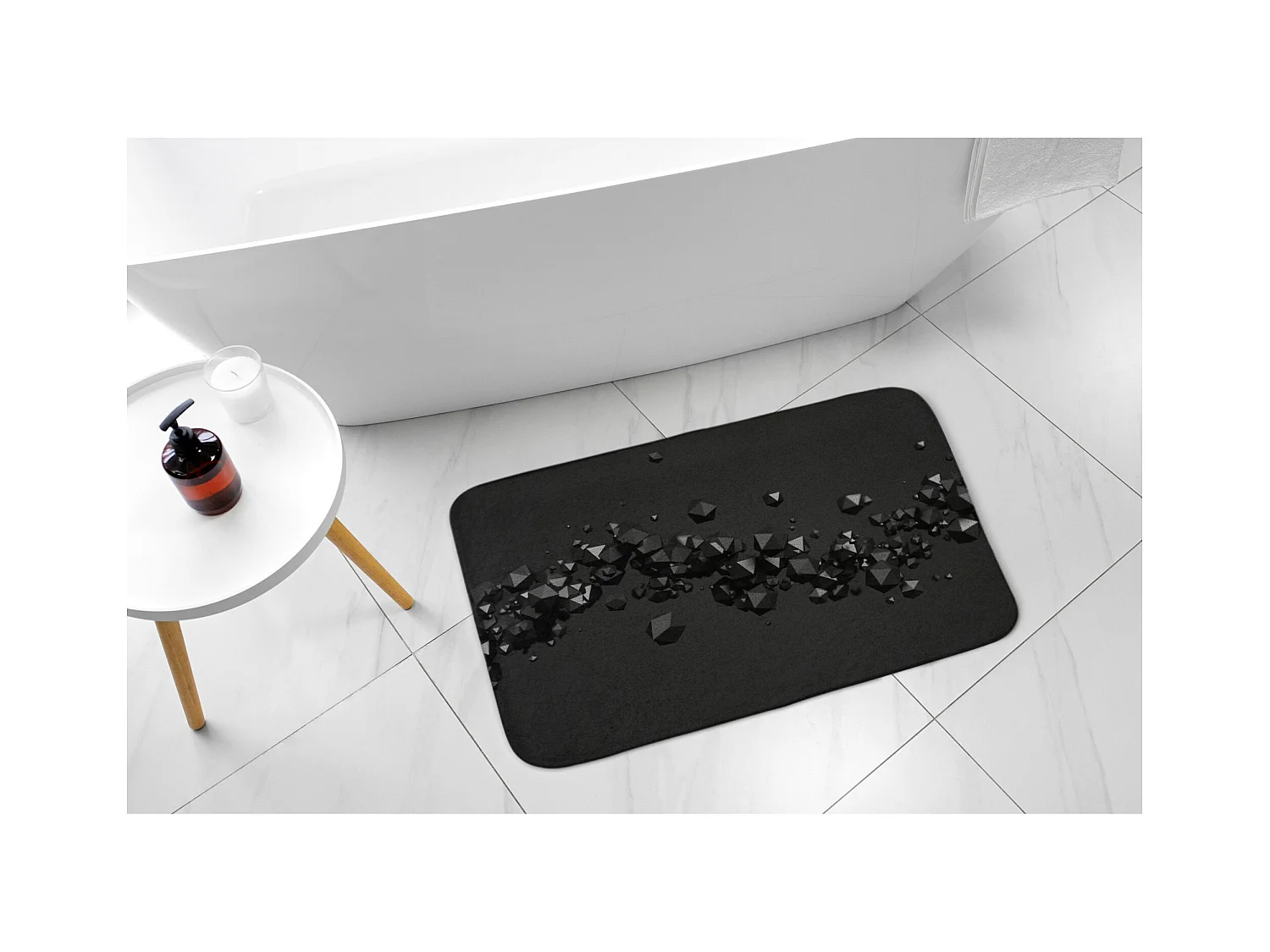 Tapis de salle de bain élégant 90x60 cm - Tapis de salle de bain moderne Abstraction noire géométrique