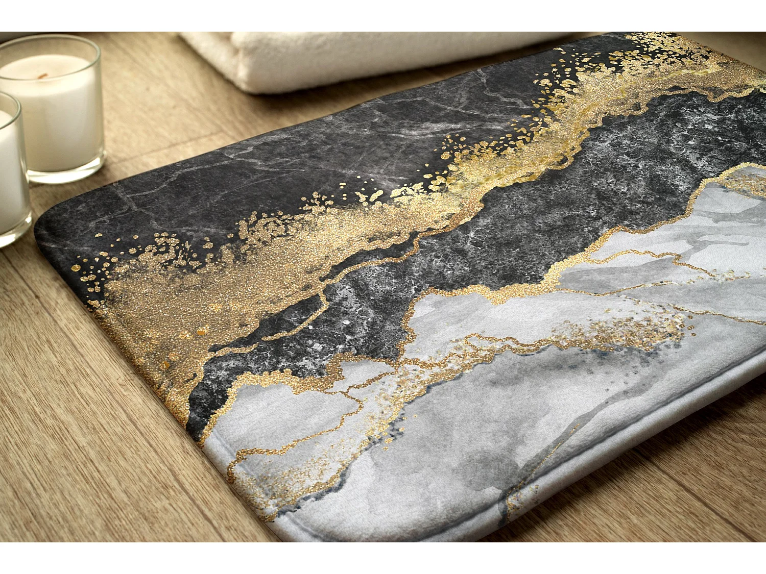 Luxe badkamerkleed 90x60 cm - Zachte badmat Gouden marmer