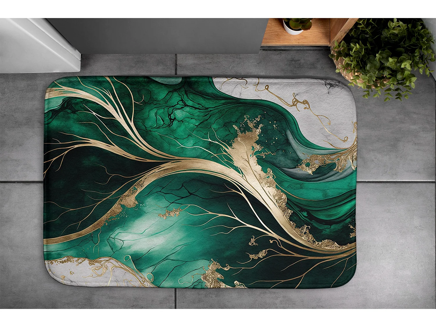 Eleganter Badezimmerteppich 75 x 45 cm – moderner Badezimmerteppich aus sattem grünem Marmor