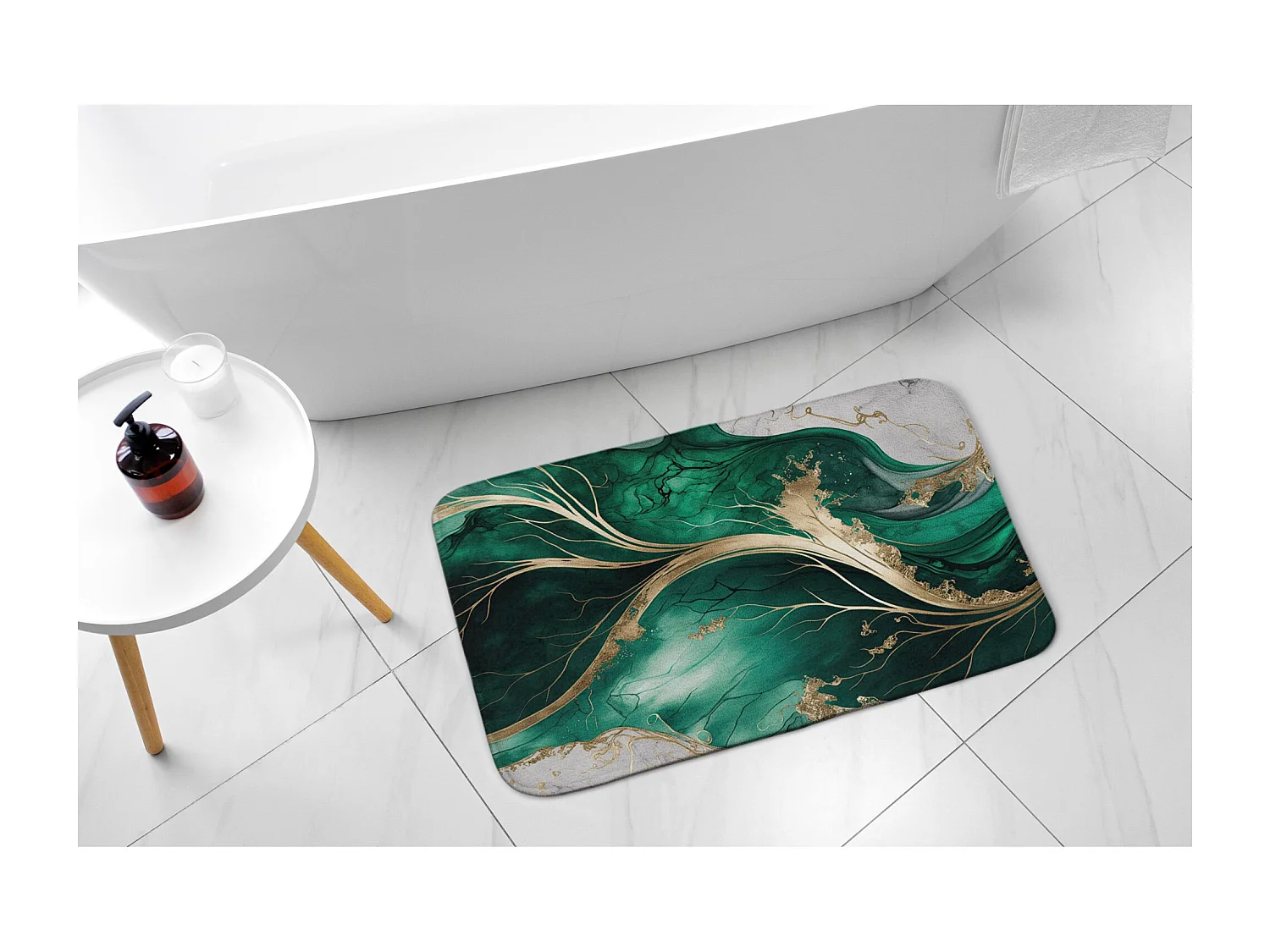 Eleganter Badezimmerteppich 75 x 45 cm – moderner Badezimmerteppich aus sattem grünem Marmor