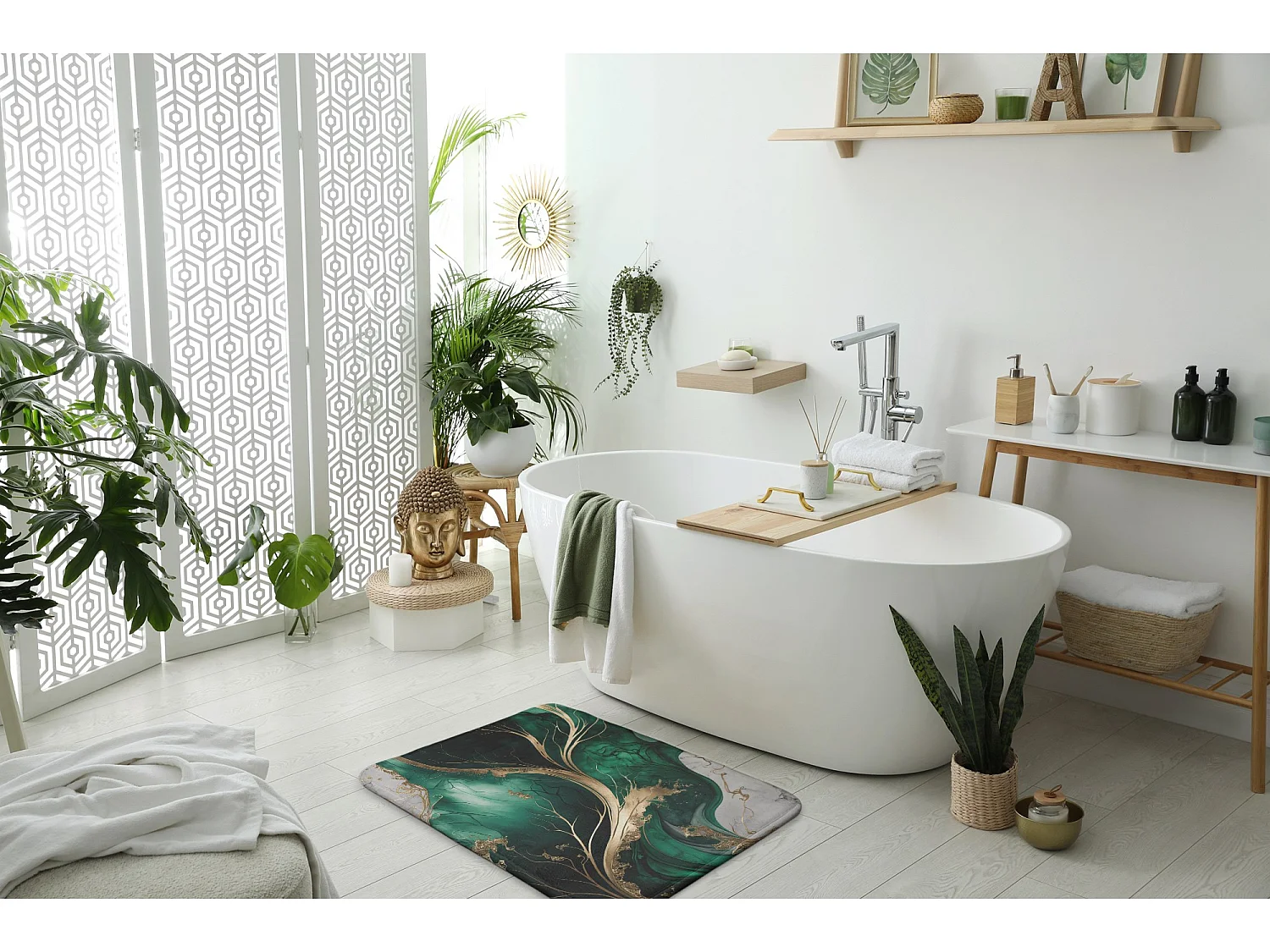 Tapis de salle de bain élégant 75x45 cm - Tapis de salle de bain moderne Marbre vert riche