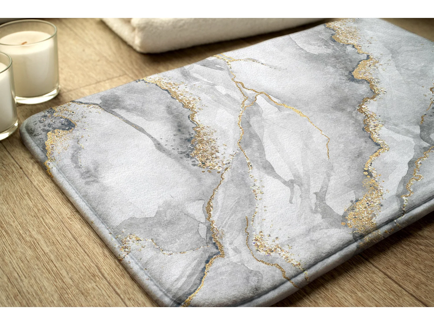 Alfombra de Baño Suave 90x60 cm - Elegante Alfombra de Baño Antideslizante de Mármol Gris