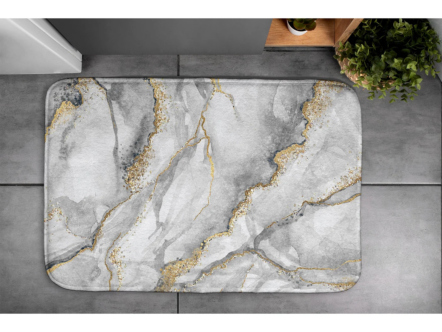 Tapis de salle de bain doux 90x60 cm - Tapis de salle de bain antidérapant élégant marbre gris