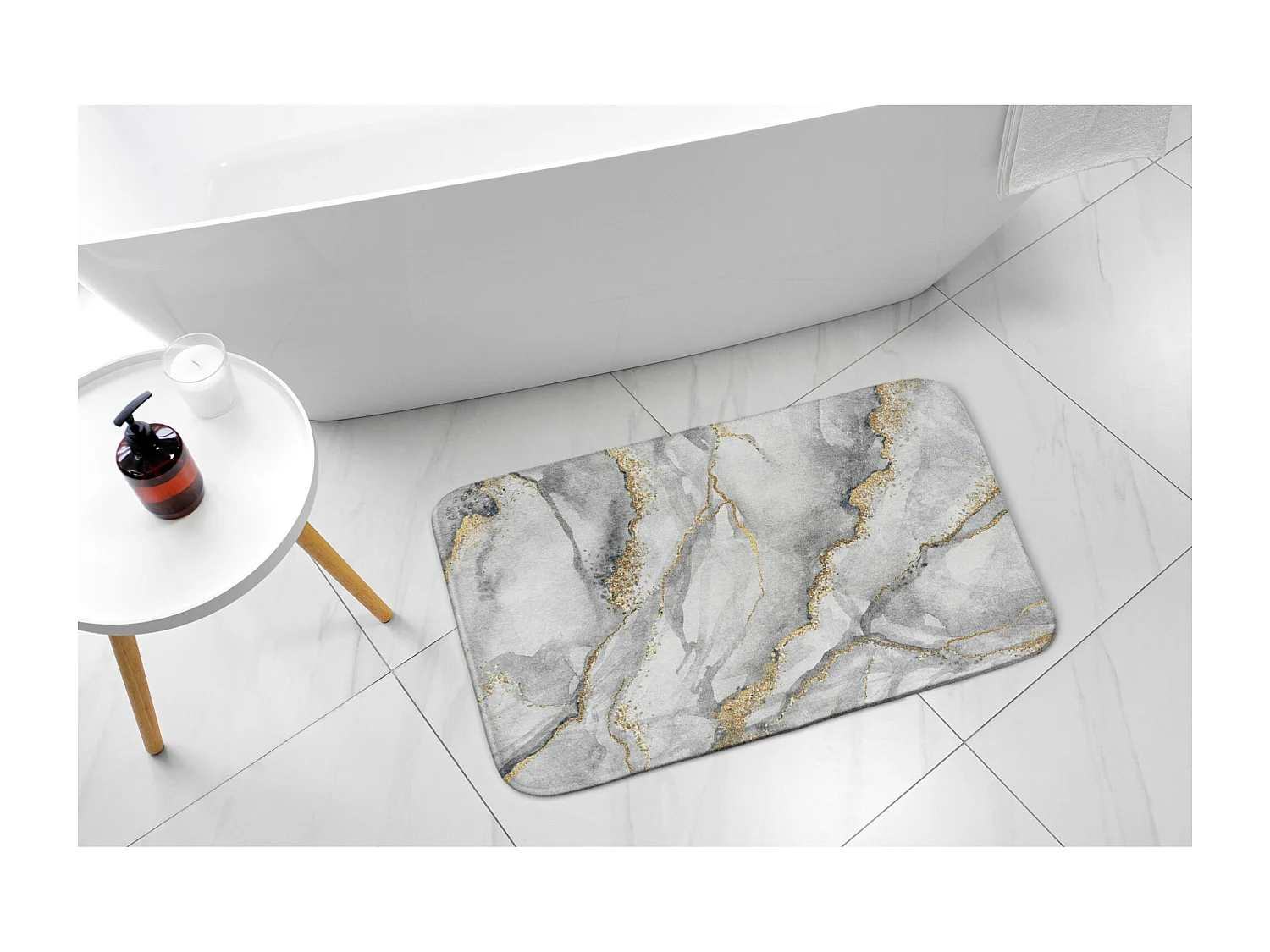 Tapis de salle de bain doux 90x60 cm - Tapis de salle de bain antidérapant élégant marbre gris