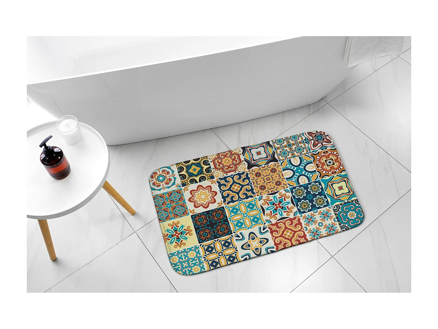 Luxe badkamerkleed 75x45 cm - Azulejo decoratieve zachte badmat