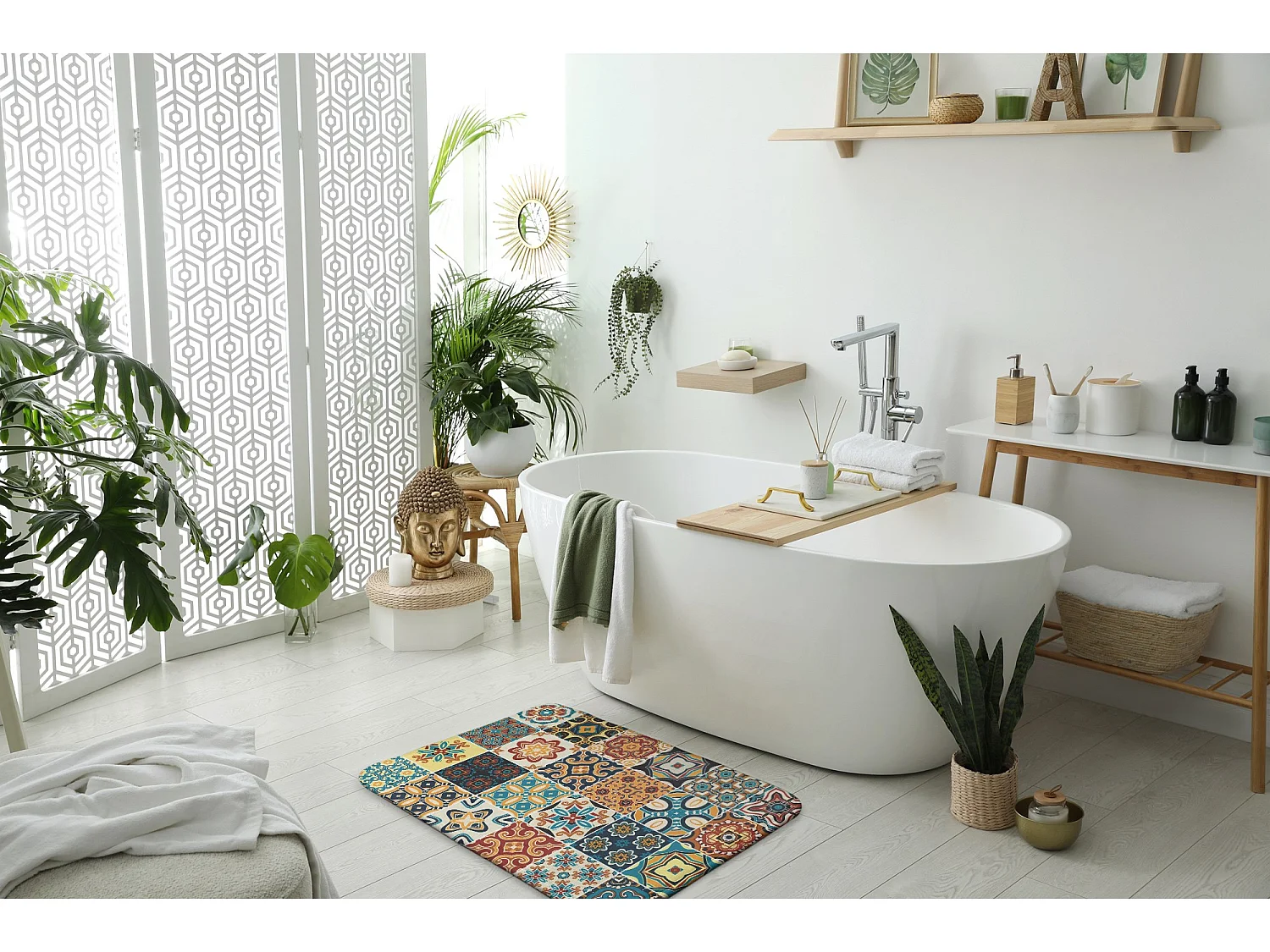 Luxe badkamerkleed 75x45 cm - Azulejo decoratieve zachte badmat