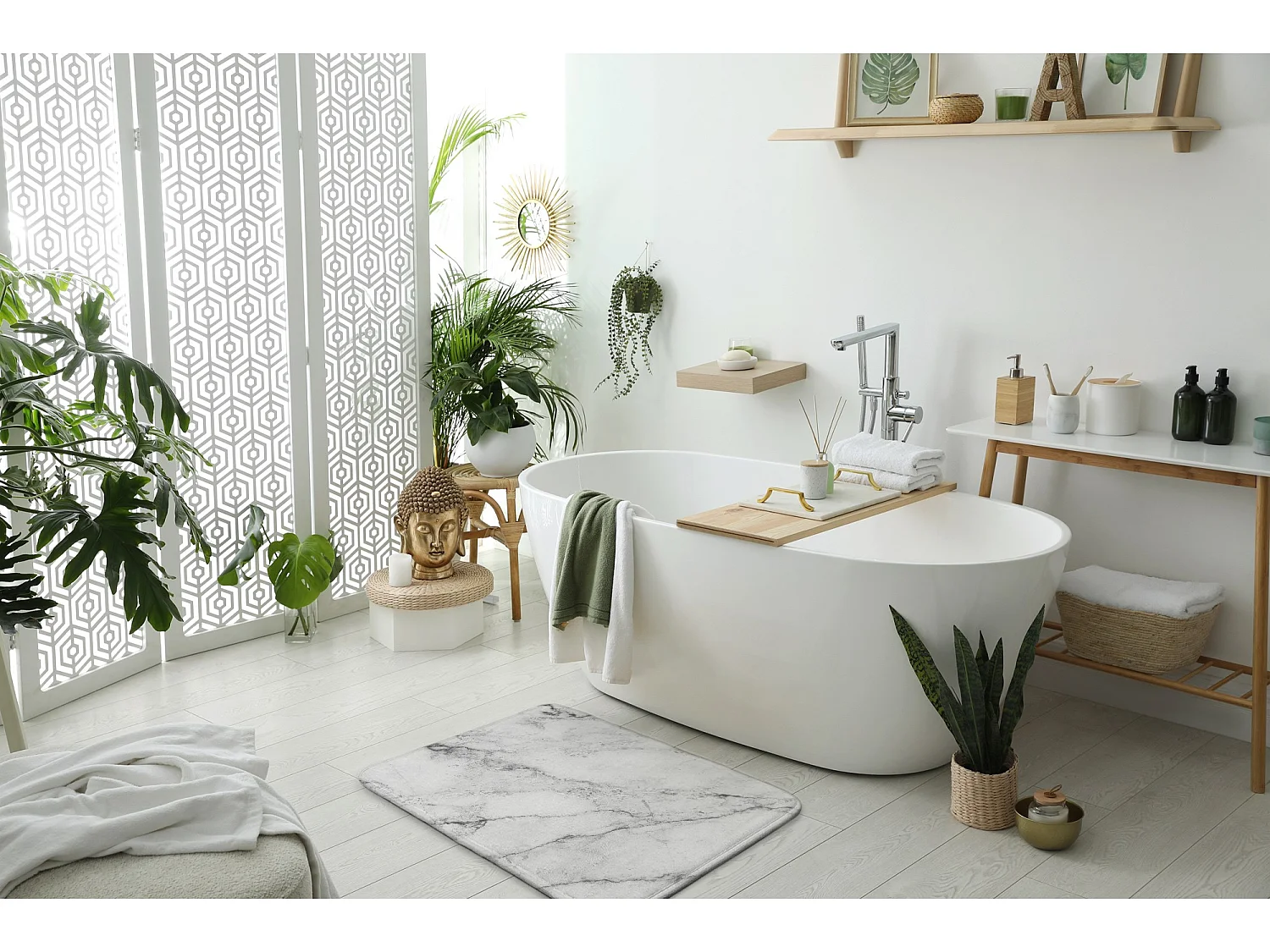 Luxuriöser Badezimmerteppich 90 x 60 cm – weiche Badematte aus reinem weißem Marmor