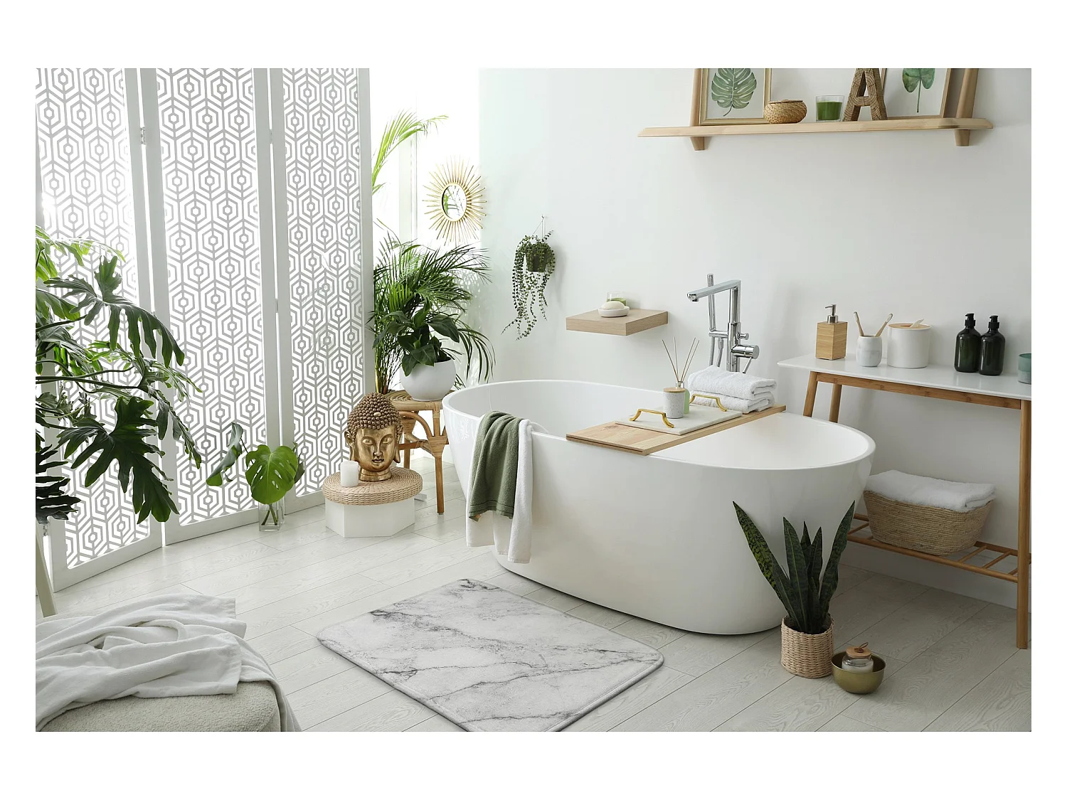 Tapis de salle de bain de luxe 90x60 cm - Tapis de bain doux Marbre blanc pur