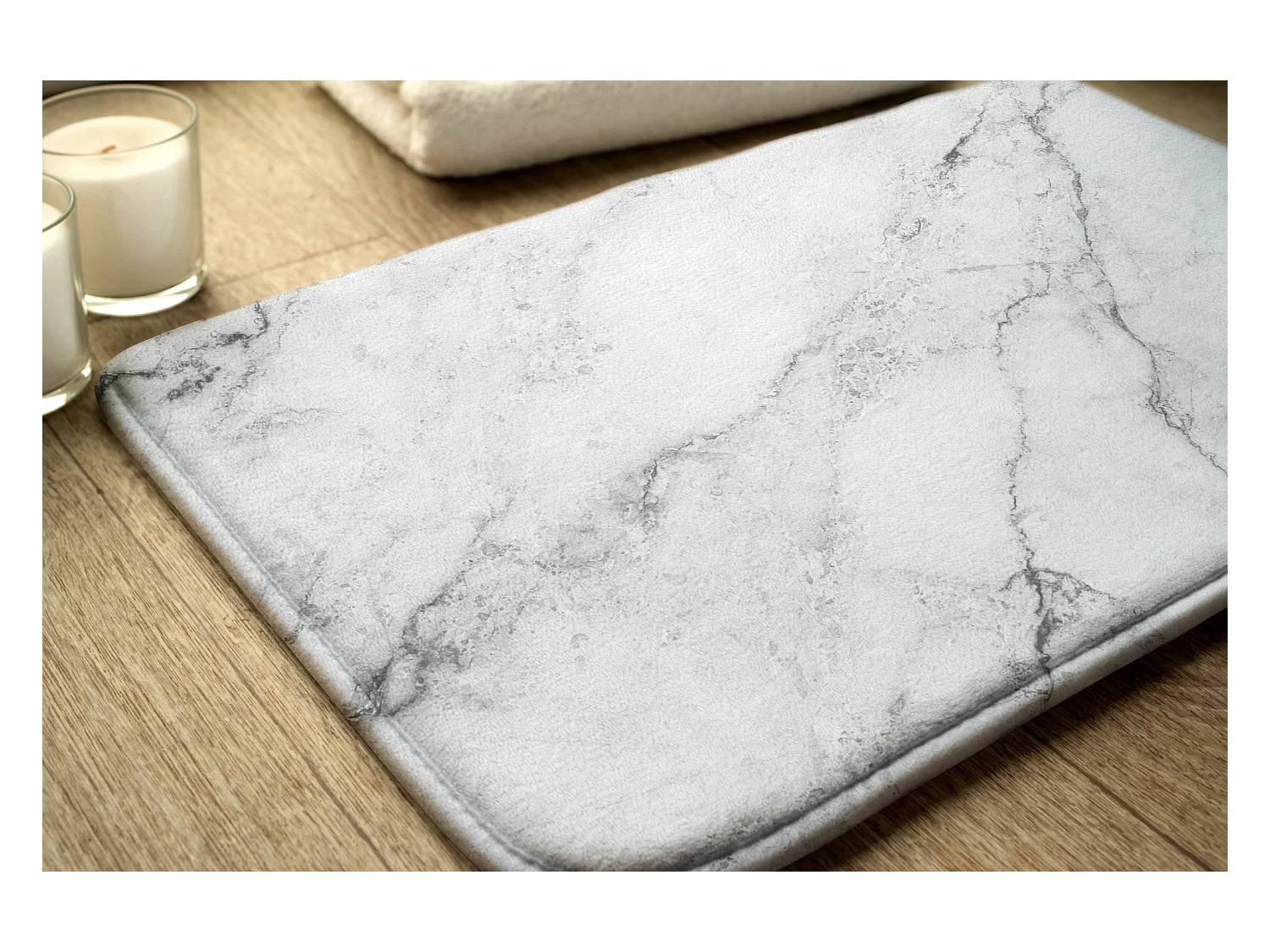 Tapis de salle de bain de luxe 90x60 cm - Tapis de bain doux Marbre blanc pur