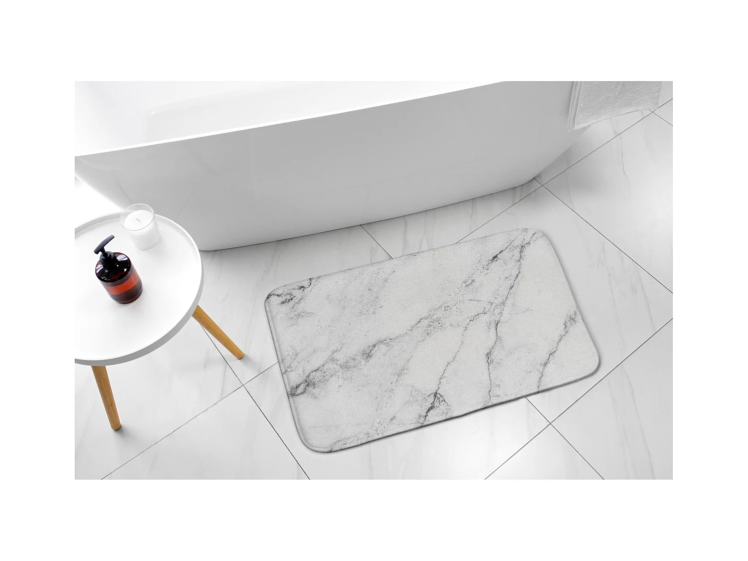 Tapis de salle de bain de luxe 90x60 cm - Tapis de bain doux Marbre blanc pur