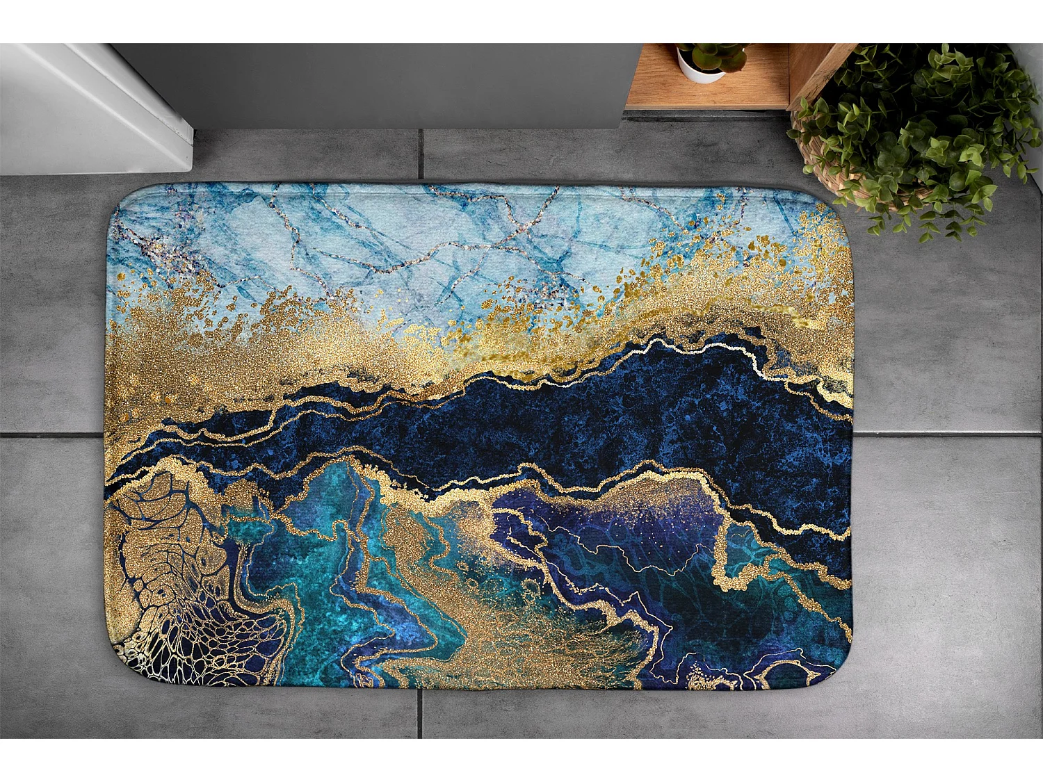 Luxuriöser Badezimmerteppich 90 x 60 cm – weicher Badeteppich aus blauem Marmor