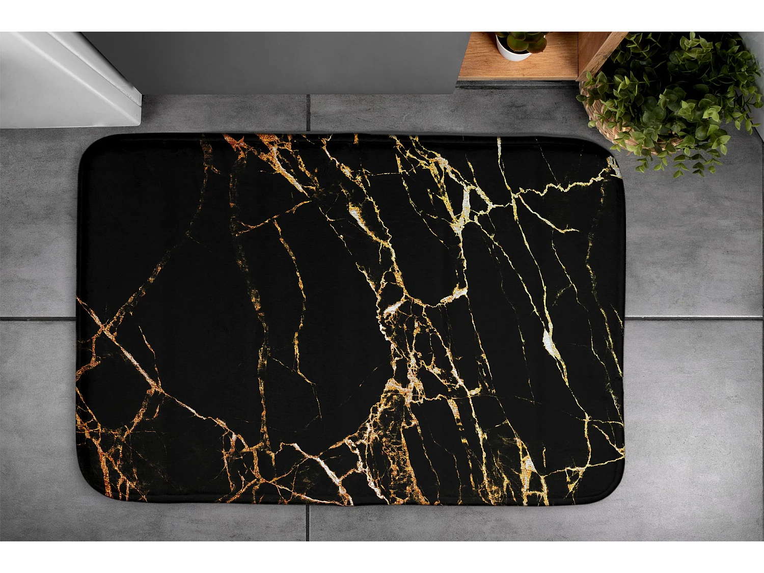 Weicher Badezimmerteppich 90 x 60 cm – rutschfester Badezimmerteppich mit klassischem Marmormuster