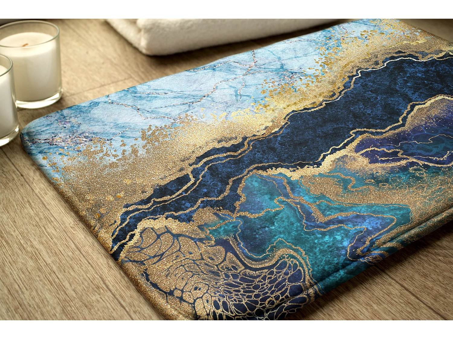 Luxuriöser Badezimmerteppich 75 x 45 cm – weicher Badeteppich aus blauem Marmor