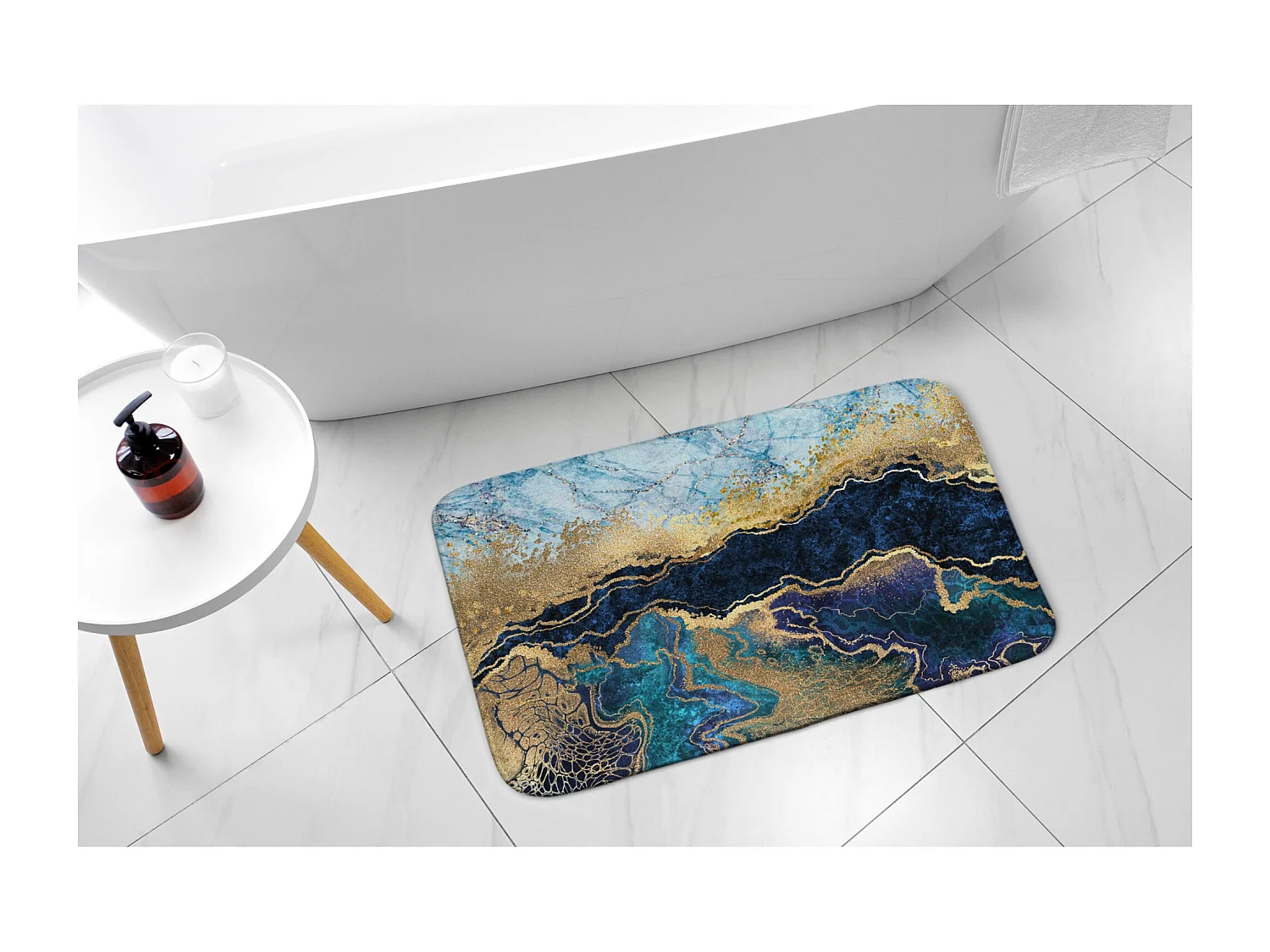 Tapis de salle de bain de luxe 75x45 cm - Tapis de bain doux Marbre bleu