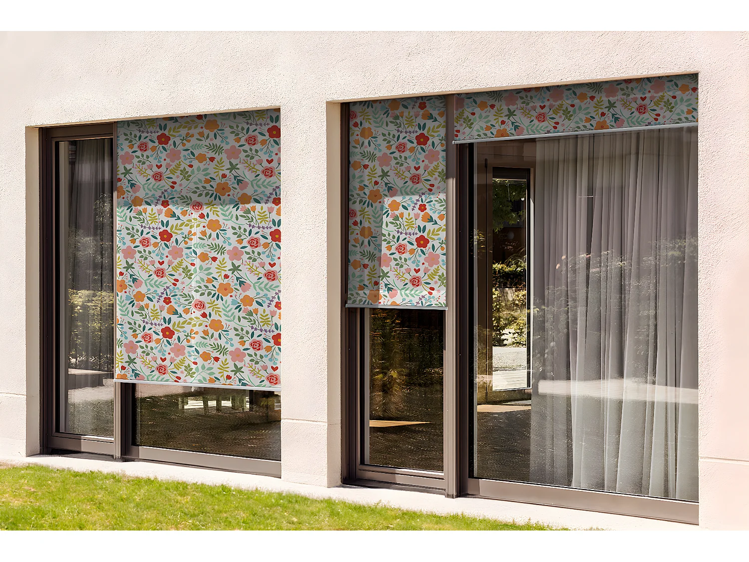 Einzelnes Außenrollo – 60 x 290 cm – Bunter Wiesen-Balkonvorhang, Balkonrollos, Sonnenschutzvorhang