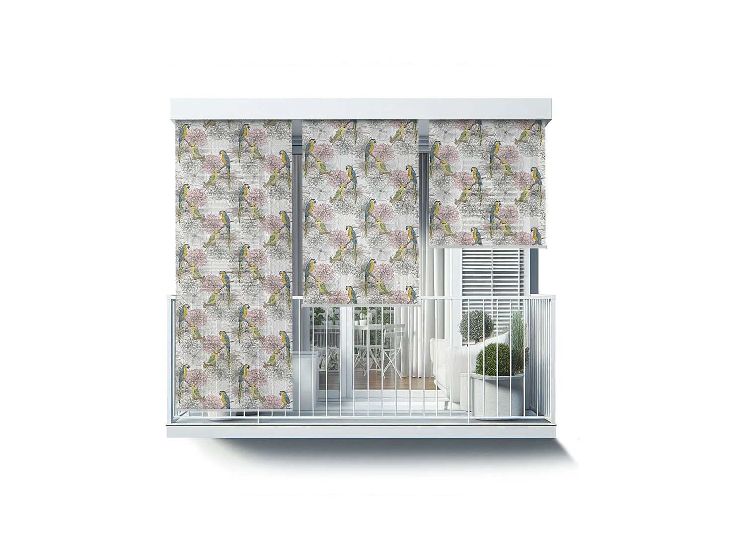 Store enrouleur extérieur élégant - 80x180 cm - Perroquets et fleurs Rideau de balcon, Stores enrouleurs de balcon, Rideau pare-soleil