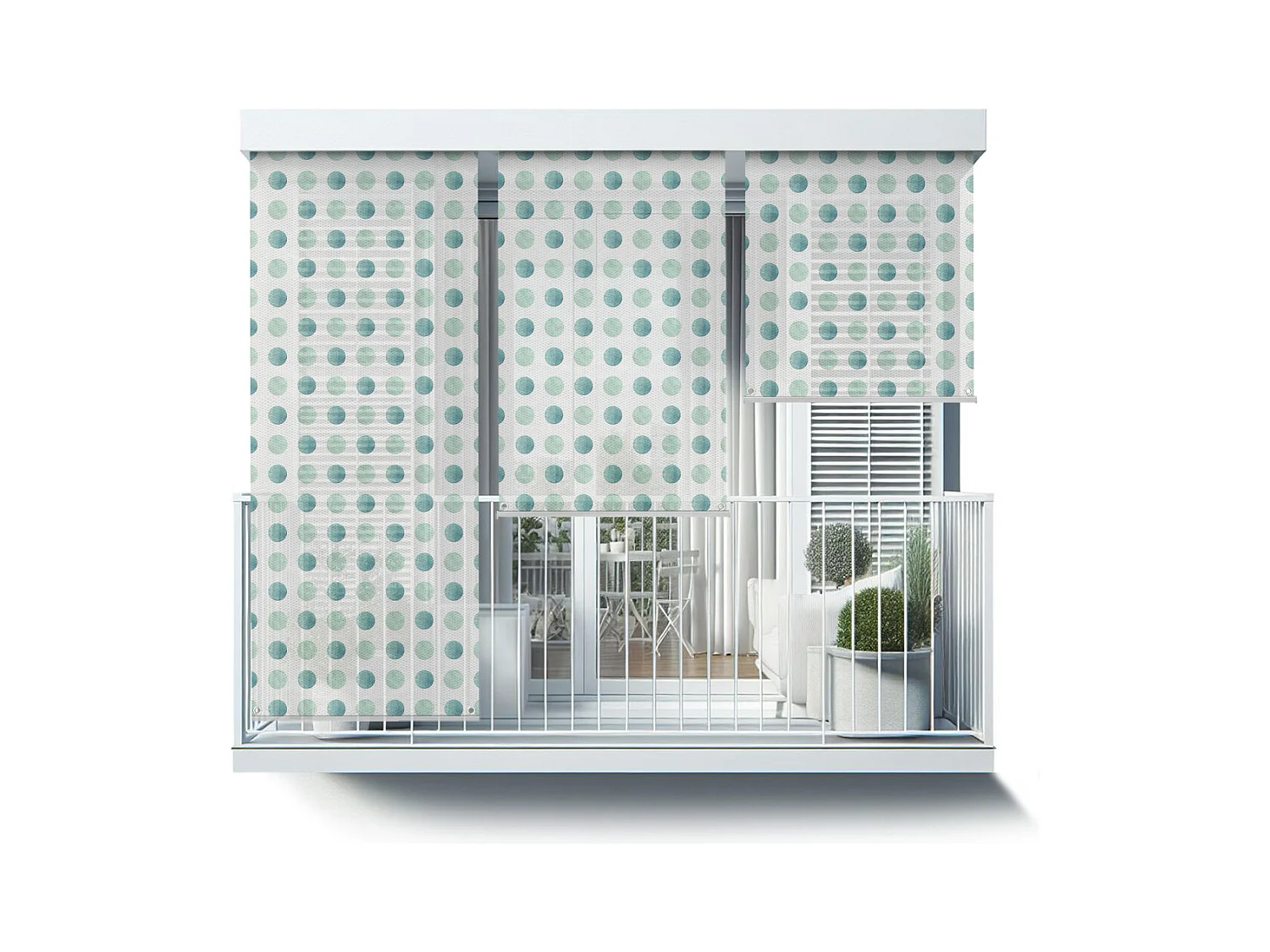 Store enrouleur extérieur moderne - 150x180 cm - Points bicolores Rideau de balcon, Stores enrouleurs de balcon, Rideau pare-soleil