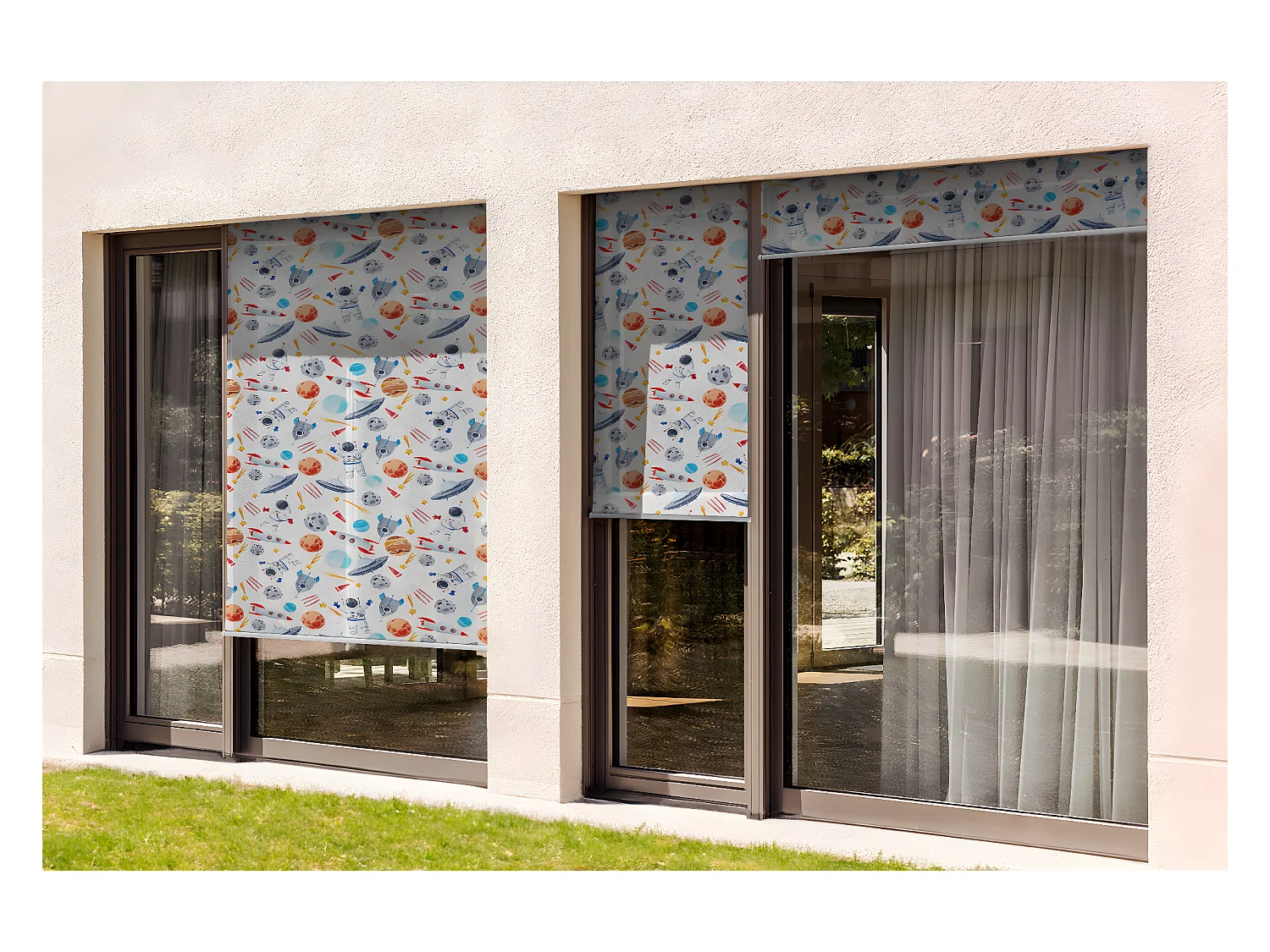 Magnifique store enrouleur extérieur - 140x290 cm - Astronautes de l'espace, planètes, fusées Rideau de balcon, Stores de balcon et Rideau de protection solaire