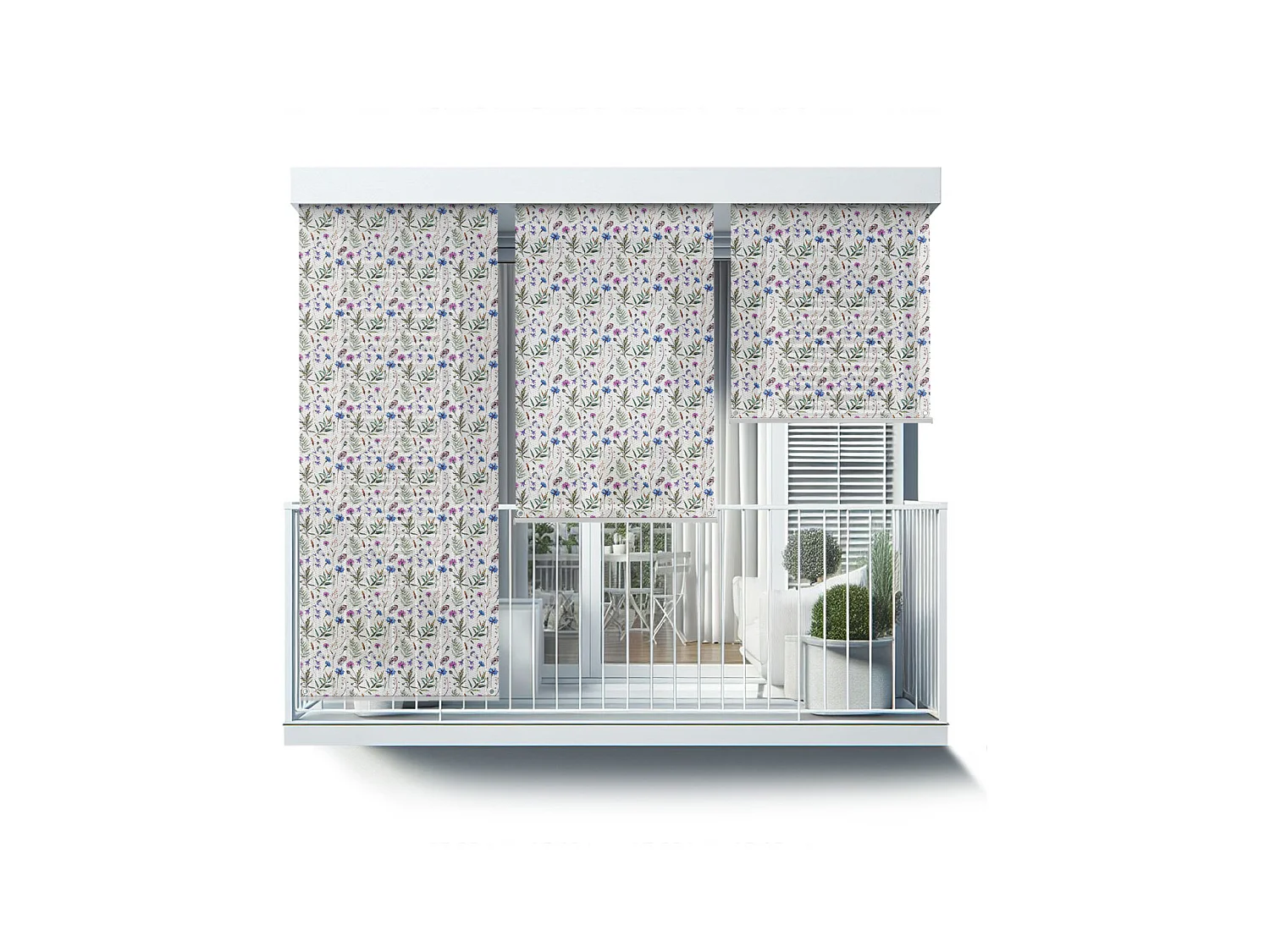 Originales Außenrollo – 150 x 180 cm – Blumen- und Blattmuster. Balkonvorhang, Balkonjalousien, Sonnenschutzvorhang