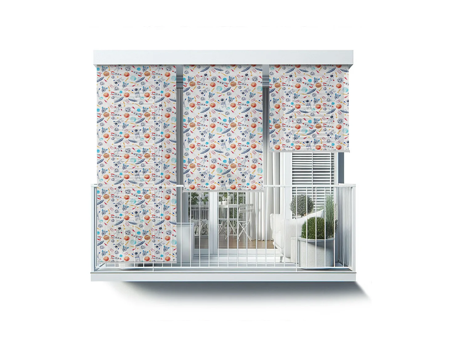 Magnifique store enrouleur extérieur - 50x180 cm - Astronautes de l'espace, planètes, fusées Rideau de balcon, Stores de balcon et Rideau de protection solaire