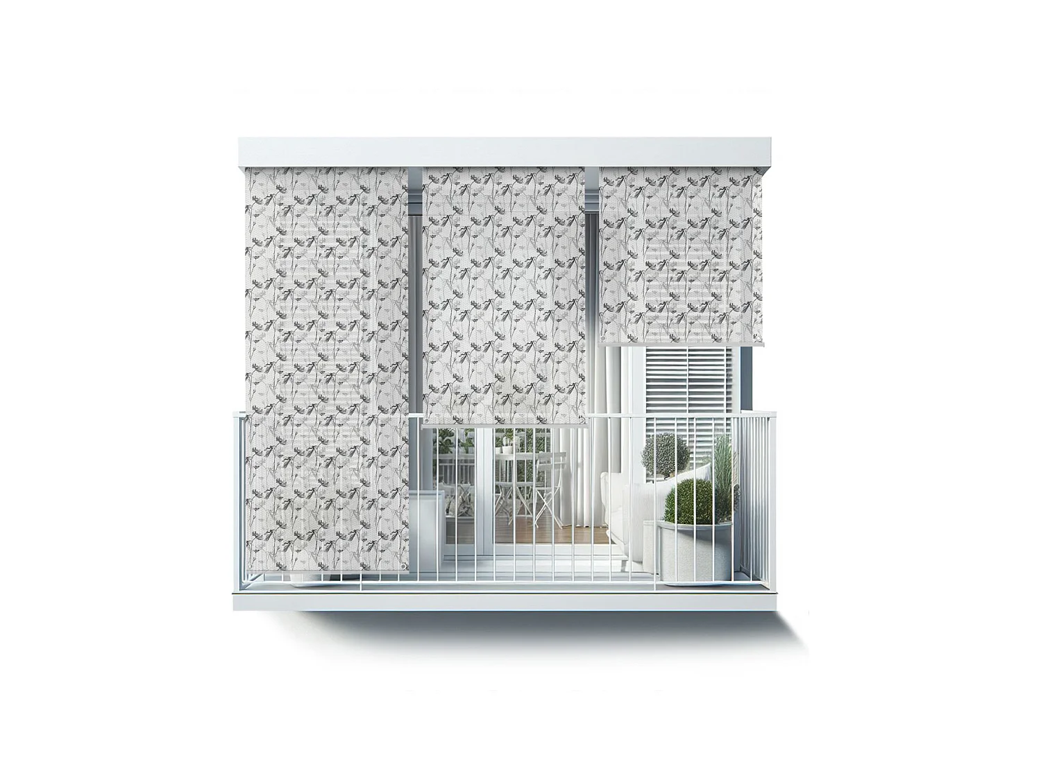 Store enrouleur extérieur élégant - 40x290 cm - Fleurs sur fond blanc Rideau de balcon, Stores enrouleurs de balcon, Rideau pare-soleil