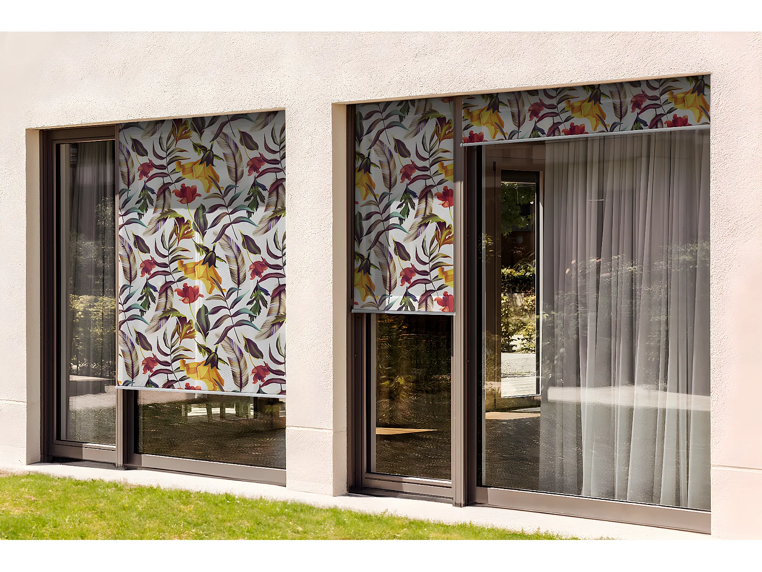 Store enrouleur extérieur élégant - 80x290 cm - Fleurs et feuilles tropicales Rideau de balcon, Stores enrouleurs de balcon, Rideau de protection solaire